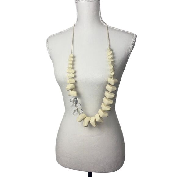 Cream and Clear Geometric Spine-Inspired Statement Necklace - Picture 13 of 15
